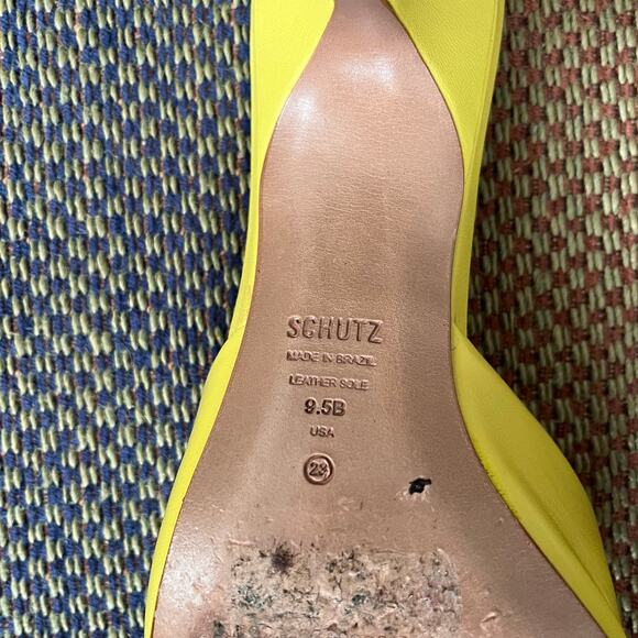 Schutz Dethalia Leather Mules Heels in Citrus Yellow - Picture 9 of 9